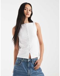New Look - Boat Neck Button Through Tank Top - Lyst
