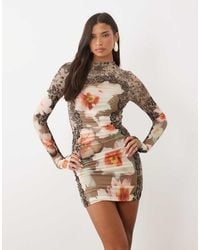 AFRM - Darcie Mesh Mock Neck Bodycon Mini Dress - Lyst