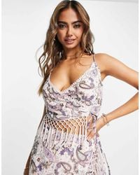 Miss Selfridge - Premium Festival Embellished Cami Top With Macrame Trim - Lyst