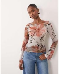 ASOS - Sheer Mesh Flare Long Sleeve Top - Lyst