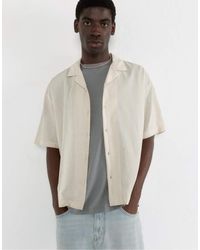 Pull&Bear - Camicia A Maniche Corte Rustica Color Sabbia A Righe - Lyst