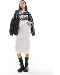Object - Jupe mi-longue d'ensemble en maille duveteuse - crème - Lyst
