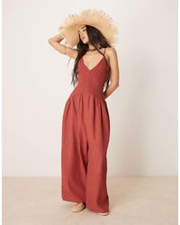 ASOS - V Neck Poly Crinkle Dropped Waist Jumpsuit - Lyst