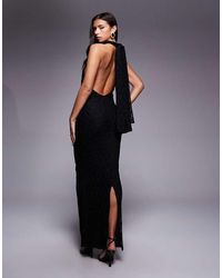 ASOS - Vestido Largo Con Cuello Halter Y Detalle Retorcido En El Pecho De Encaje De - Lyst