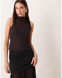 Gina Tricot - Top Accollato Aperto Sul Retro Scuro Con Foulard Allacciato Sulla Schiena - Lyst