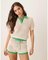ASOS - Knitted Open Stitch Contrast Trim Polo Top - Lyst