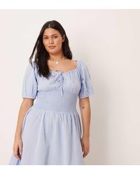 Esmee Curve - Puff Sleeve Tie Front Mini Beach Dress - Lyst