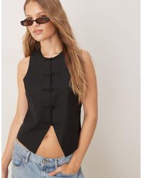 Mango - Gilet Van Linnenmix Met Ronde Hals En Knoopsluiting Aan De Voorkant - Lyst