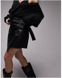 TOPSHOP - Leather Look Belt Wrap Stitch Detail Mini Skirt - Lyst