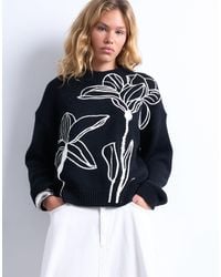 TOPSHOP - Knitted Embroidered Floral Jumper - Lyst