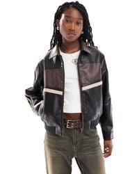 ONLY - Retro Faux Leather Racer Bomber Jacket - Lyst
