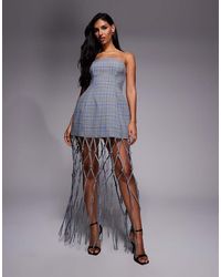 ASOS - Tailored Bandeau Mini Dress With Macrame Fringing - Lyst