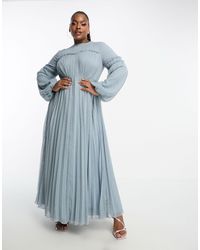 ASOS - Asos Design Curve Dobby Chiffon Pleat Maxi Dress With Frill Seam Detail - Lyst