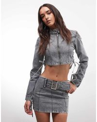 Liquor N Poker - Extreme Buckle Belt Denim Mini Skirt Co-Ord - Lyst