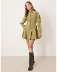 ASOS - Cinched Long Sleeve Mini Shirt Dress - Lyst