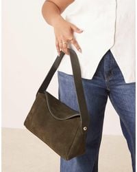 ASOS - Sac porté épaule en daim à rabat - kaki foncé - Lyst