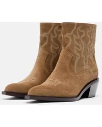 Stradivarius - Cowboy Heeled Leather Ankle Boots - Lyst