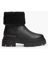 Tommy Hilfiger - Shearling Fold Collar Leather Chunky Ankle Boots - Lyst