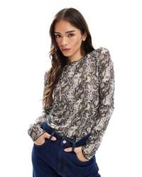 Object - Snake Print Long Sleeve Mesh Top - Lyst