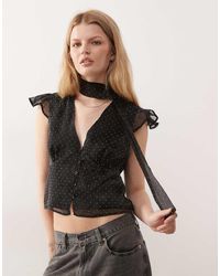 Reclaimed Vintage - Chiffon Tea Top With Flutter Sleeve And Scarf - Lyst