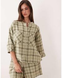 Barbour - Orla Co-ord Short Sleeve Linen Oversized Collarless Tartan Shirt - Lyst