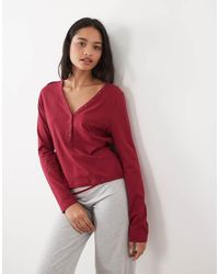 ASOS - Mix & Match Cotton Long Sleeve Plunge Henley Pyjama Top - Lyst