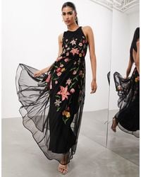 ASOS - Mesh Halter Sleeveless Maxi Dress With Floral Embroidery - Lyst