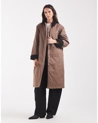 Pieces - Longline Trench Coat With Cord Collar Detail - Lyst