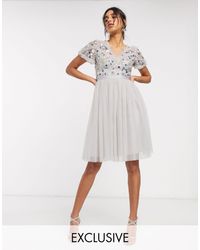 Needle & Thread Midi-jurk Met Versiering En Tule Rok - Grijs