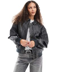 Urbancode - Distressed Leather Bomber Jacket - Lyst