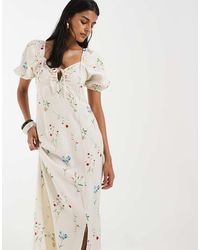 Vero Moda - Puff Sleeve Tie Front Detail Maxi Dress - Lyst