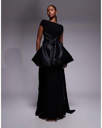 ASOS - Premium Maxi Dress With Satin Contrast Bow Front And Train - Lyst