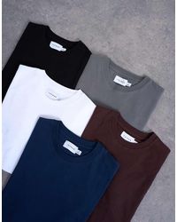 TOPMAN - Pack De 5 Camisetas De Color Negro, Blanco, Marrón, Azul Marino Y Gris Carbón Clásicas - Lyst