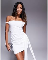 ASOS - Twist Off Shoulder Mini Dress With Bow Back Detail Skirt - Lyst