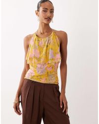 ASOS - Printed Mesh Ruffled Halter Neck Cami Top - Lyst
