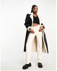 4th & Reckless - Premium Longline Contrast Faux Shearling Coat - Lyst