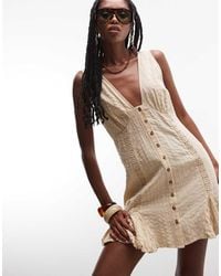 ASOS - V Neck Mini Button Down Mini Dress With Lace Trims And Godets - Lyst