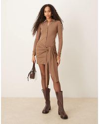 ASOS - Mini Overhemdjurk Van Mesh Met Textuur En Gestrikte Taille Met Overslag - Lyst