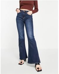American Eagle Super High Rise Flared Jeans With Distressing - Blue