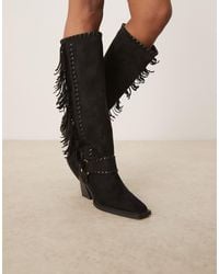 ASOS - Cristina Western Fringe Knee Boots - Lyst