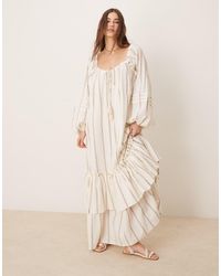ASOS - Vestito Lungo A Righe Con Scollo Arricciato Con Laccetti E Fondo A Balze - Lyst