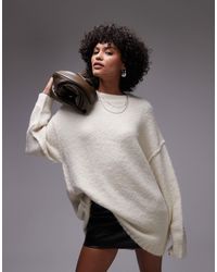 TOPSHOP - Knitted Fluffy Crew Longline Jumper - Lyst