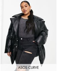 ASOS - Asos Design Curve Puffer Faux Leather Coat With Cinch Belted Detail - Lyst