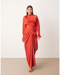 ARRANGE - Drape Neck Strong Shoulder Maxi Dress With Open Back - Lyst