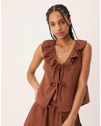 Nobody's Child - Tina Gauze Tie-detail Ruffle Top - Lyst