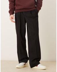 ASOS - Smart Wide Leg Pants With Double Pleat And Exposed Button - Lyst