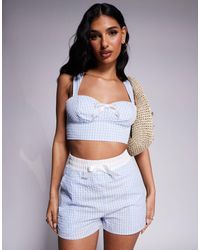 Kaiia - Exclusivité - - crop top d'ensemble style corset en crépon avec nœud - vichy - Lyst