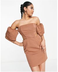 ASOS - Off Shoulder Mini Dress With Sleeve Detail And Cut Out Waist - Lyst