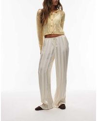ASOS - Pantalones Color Crema A Rayas De Pernera Ancha De Satén De (Parte De Un Conjunto)-Blanco - Lyst