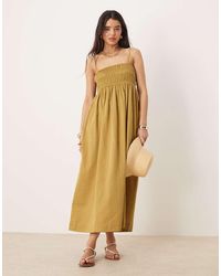 ASOS - Shirred Bust Cotton Sateen Maxi Dress - Lyst